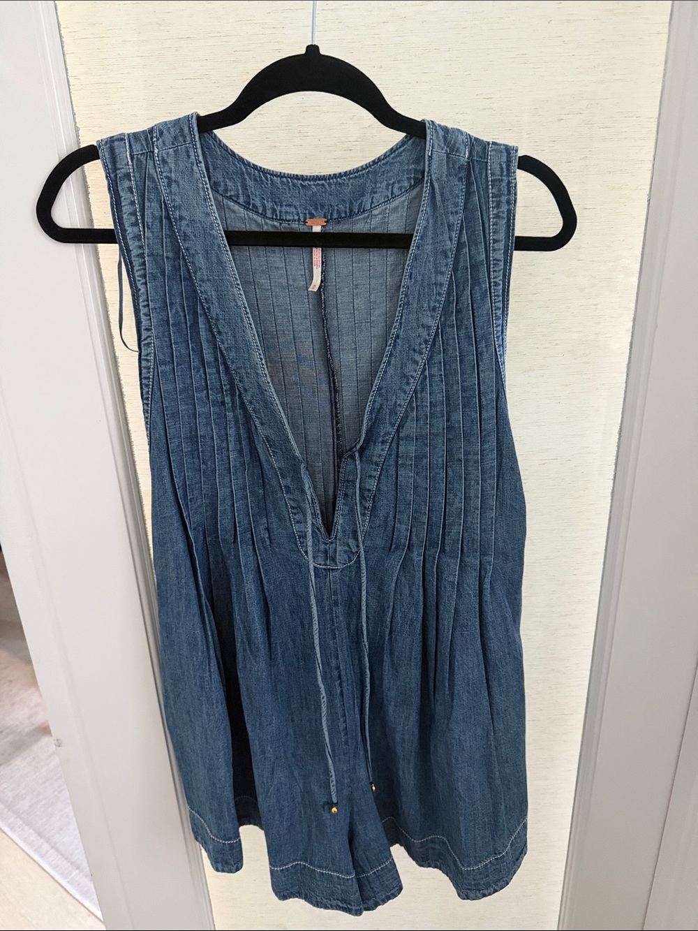 Free People Blue Denim Sleeveless V-Neck Romper